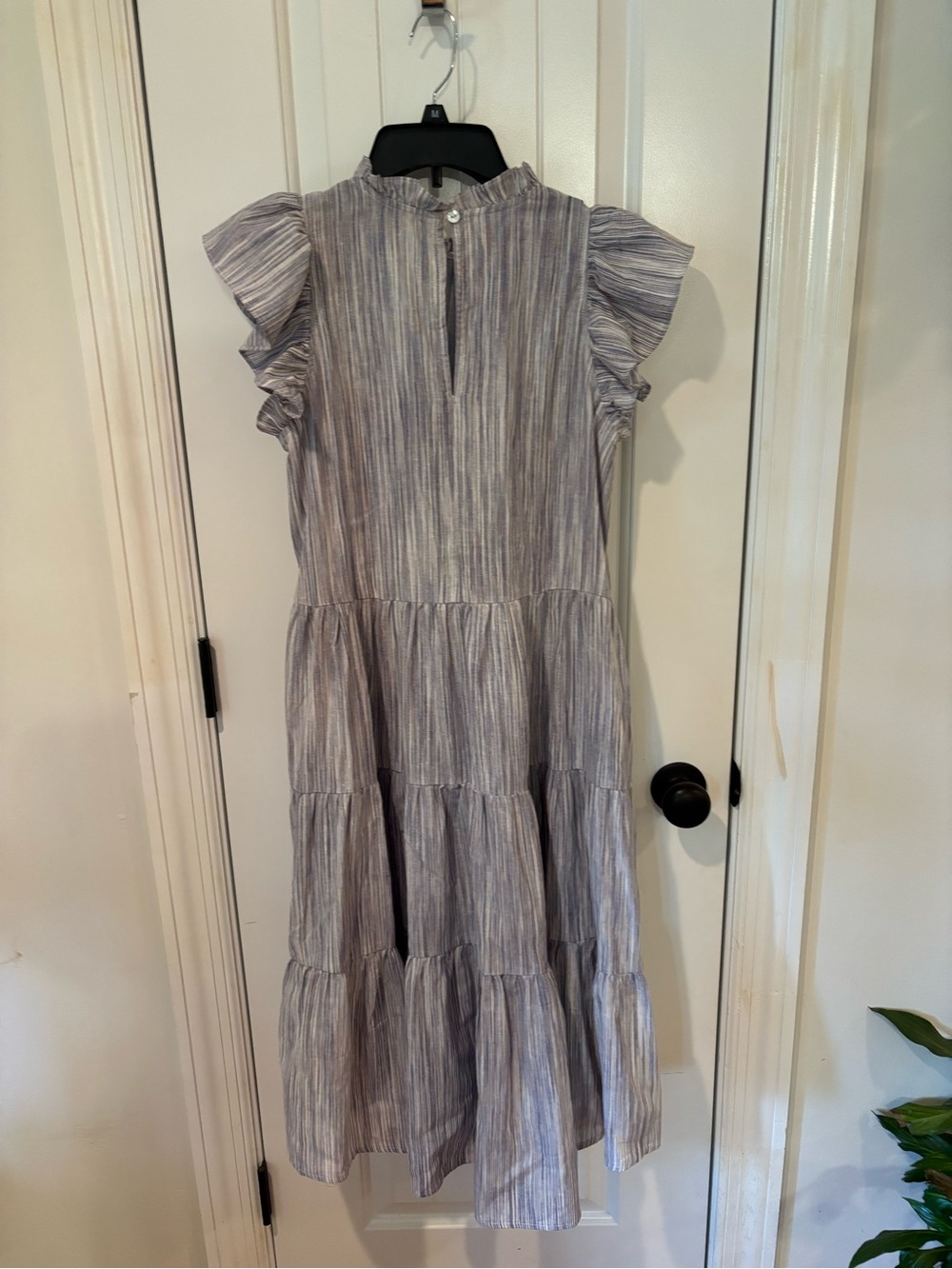 Women’s Blue Striped Ruffle Sleeve Dress - Picture 4 of 7
